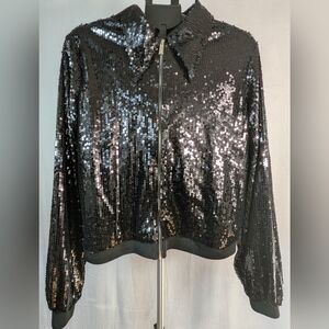 Sequin Bomber Black Jacket